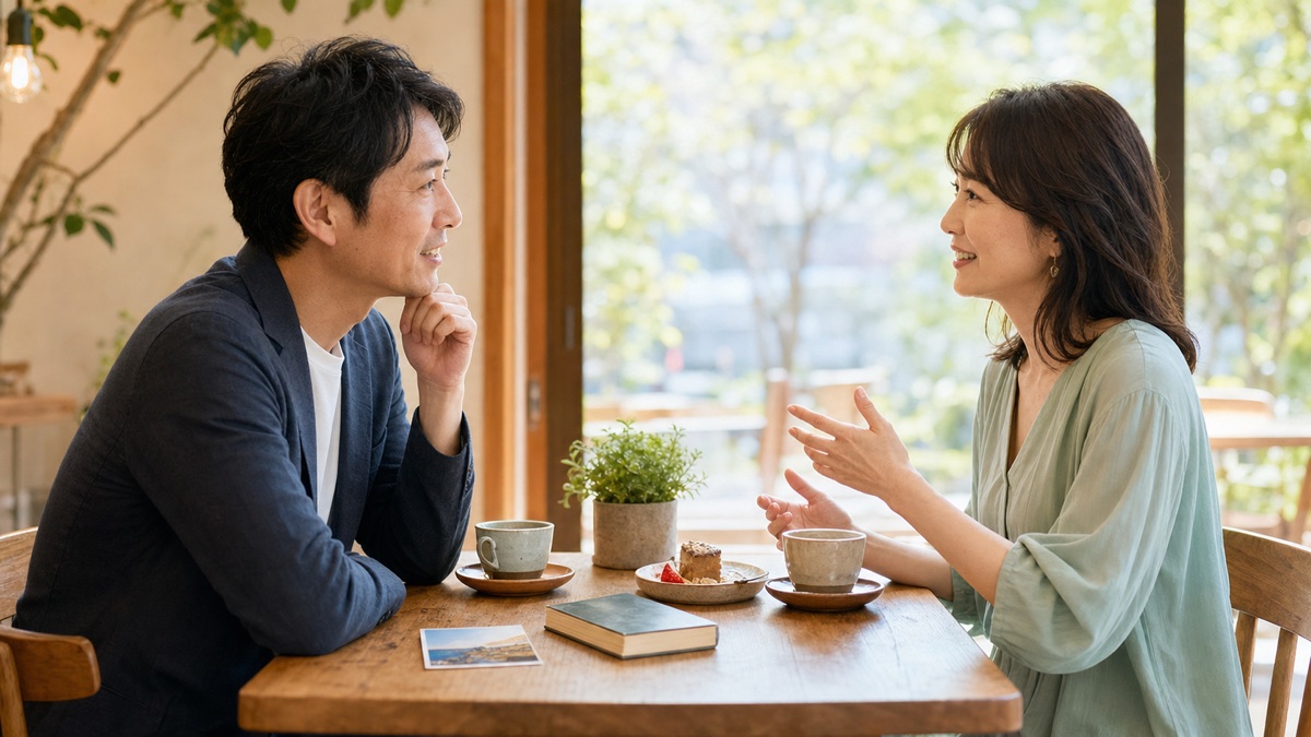 お見合いの会話ネタ5選｜40代男性の質問例と沈黙の対処法を表現した記事専用アイキャッチ画像