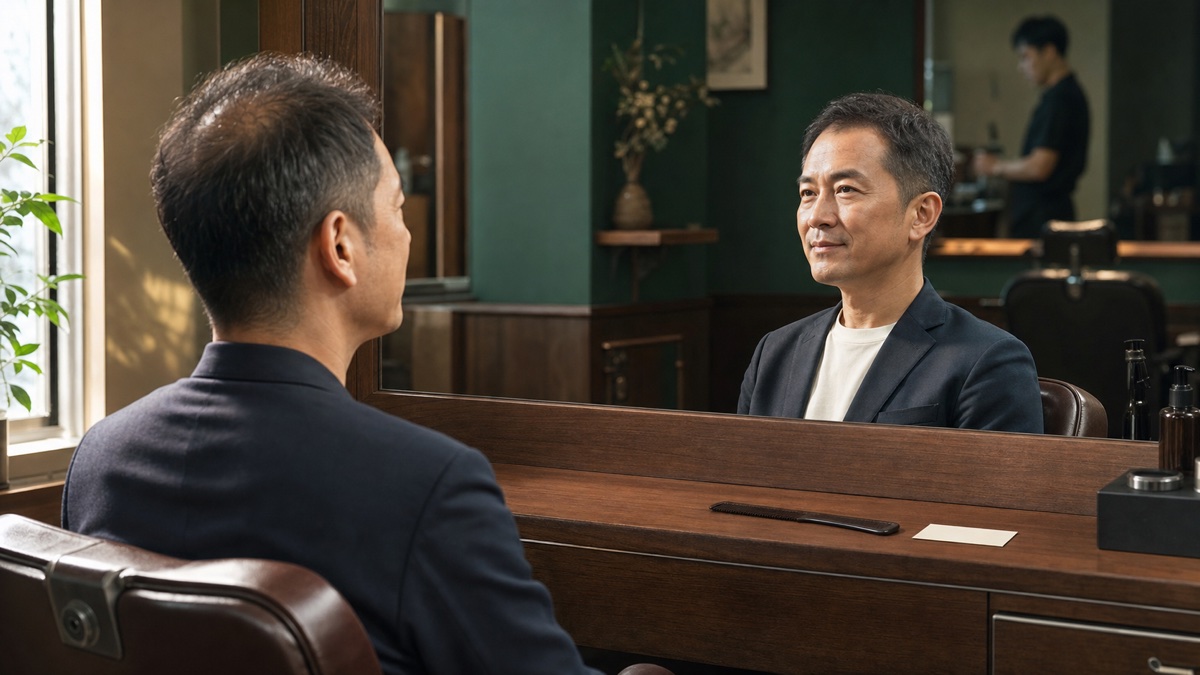 40代男性の薄毛は婚活で不利？清潔感を上げる3つの対策とAGA判断基準を表現した記事専用アイキャッチ画像