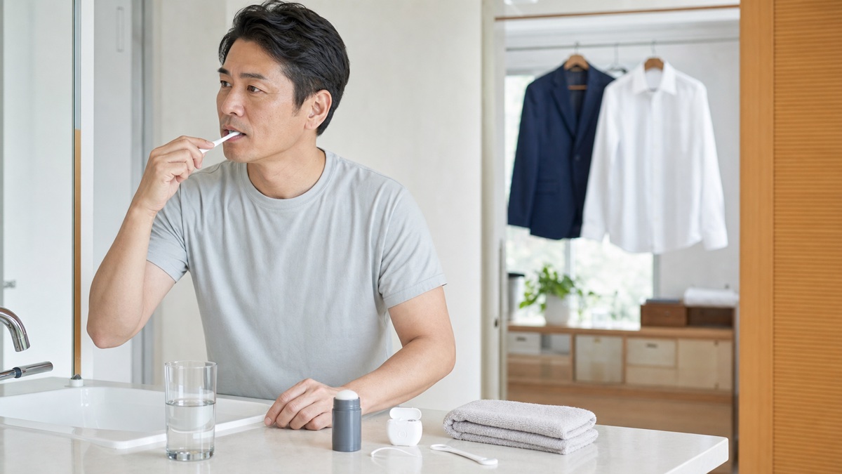 40代男性の口臭・体臭対策｜婚活前に整える7つの習慣を表現した記事専用アイキャッチ画像